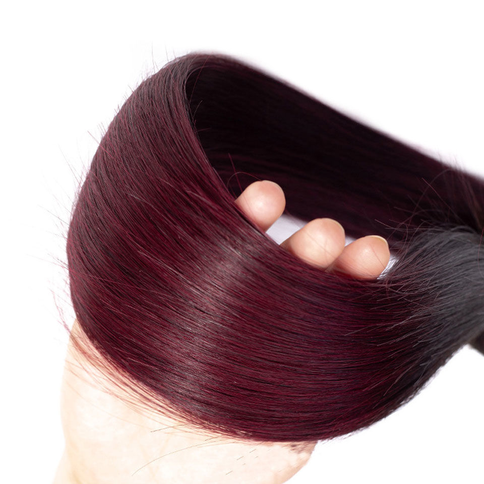 Photo de Rosa Hair Ombre Human Hair Bundles 1B 99J Straight Hair Bundles Remy Brazilian Hair Weave RED WINE Human Hair For Making Wig