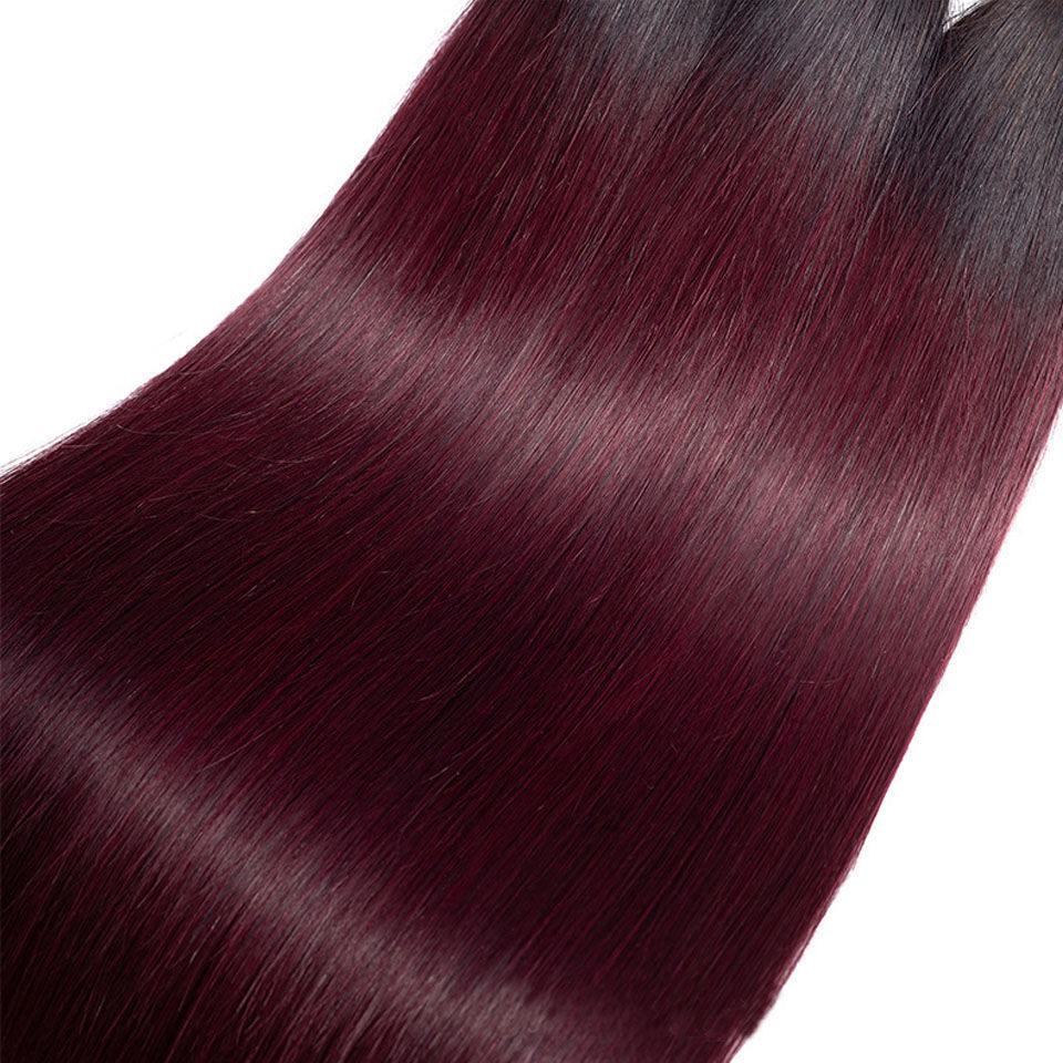 Photo de Rosa Hair Ombre Human Hair Bundles 1B 99J Straight Hair Bundles Remy Brazilian Hair Weave RED WINE Human Hair For Making Wig