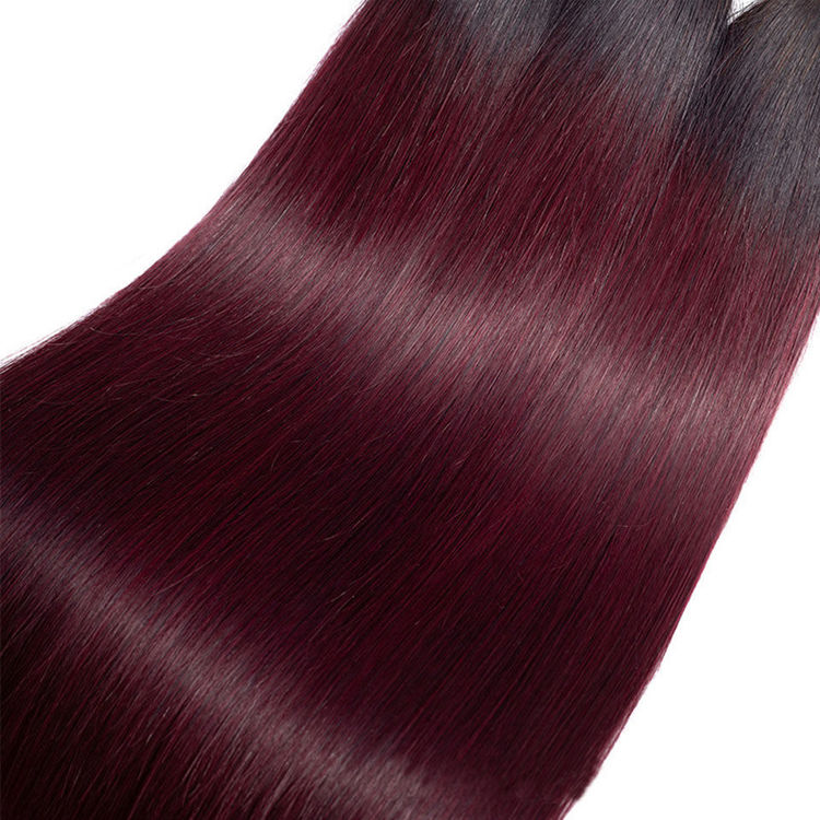 Picture of Rosa Hair Ombre Human Hair Bundles 1B 99J Straight Hair Bundles Remy Brazilian Hair Weave RED WINE Human Hair For Making Wig