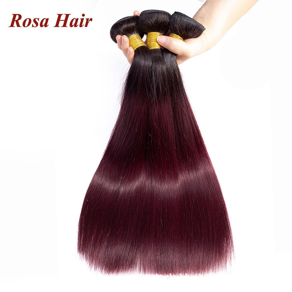 Photo de Rosa Hair Ombre Human Hair Bundles 1B 99J Straight Hair Bundles Remy Brazilian Hair Weave RED WINE Human Hair For Making Wig