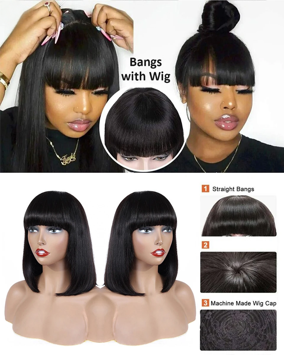 Picture of Synthetic Hair Short Bob wig 8lnch Maching Made wig